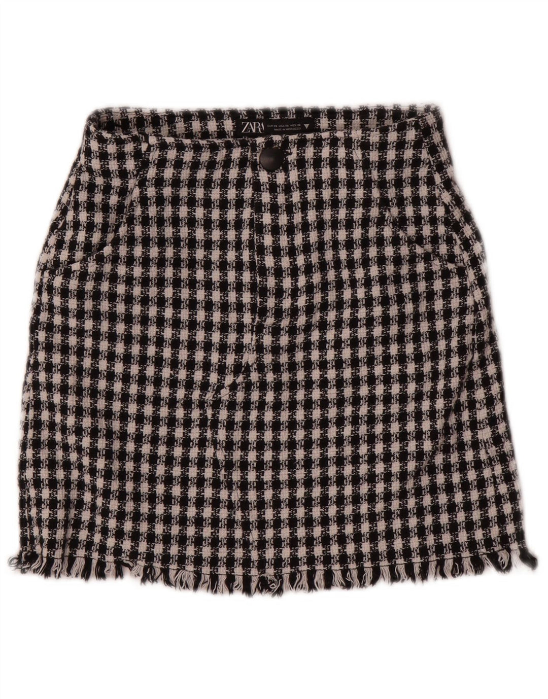 Женская мини-юбка Zara XS W24, черная, хлопок с узором «гусиные лапки»