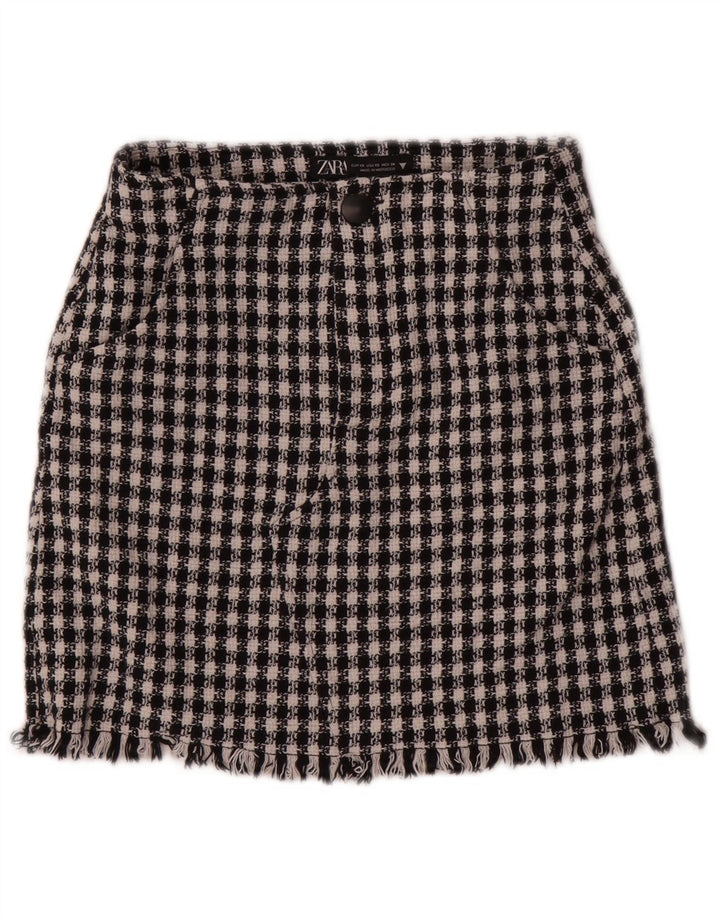 Женская мини-юбка Zara XS W24, черная, хлопок с узором «гусиные лапки»