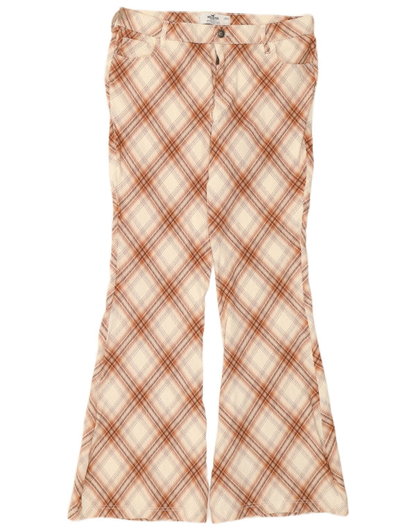 Женские повседневные брюки-клеш Hollister, большие W32 L32, бежевые клетчатые брюки из вискозы