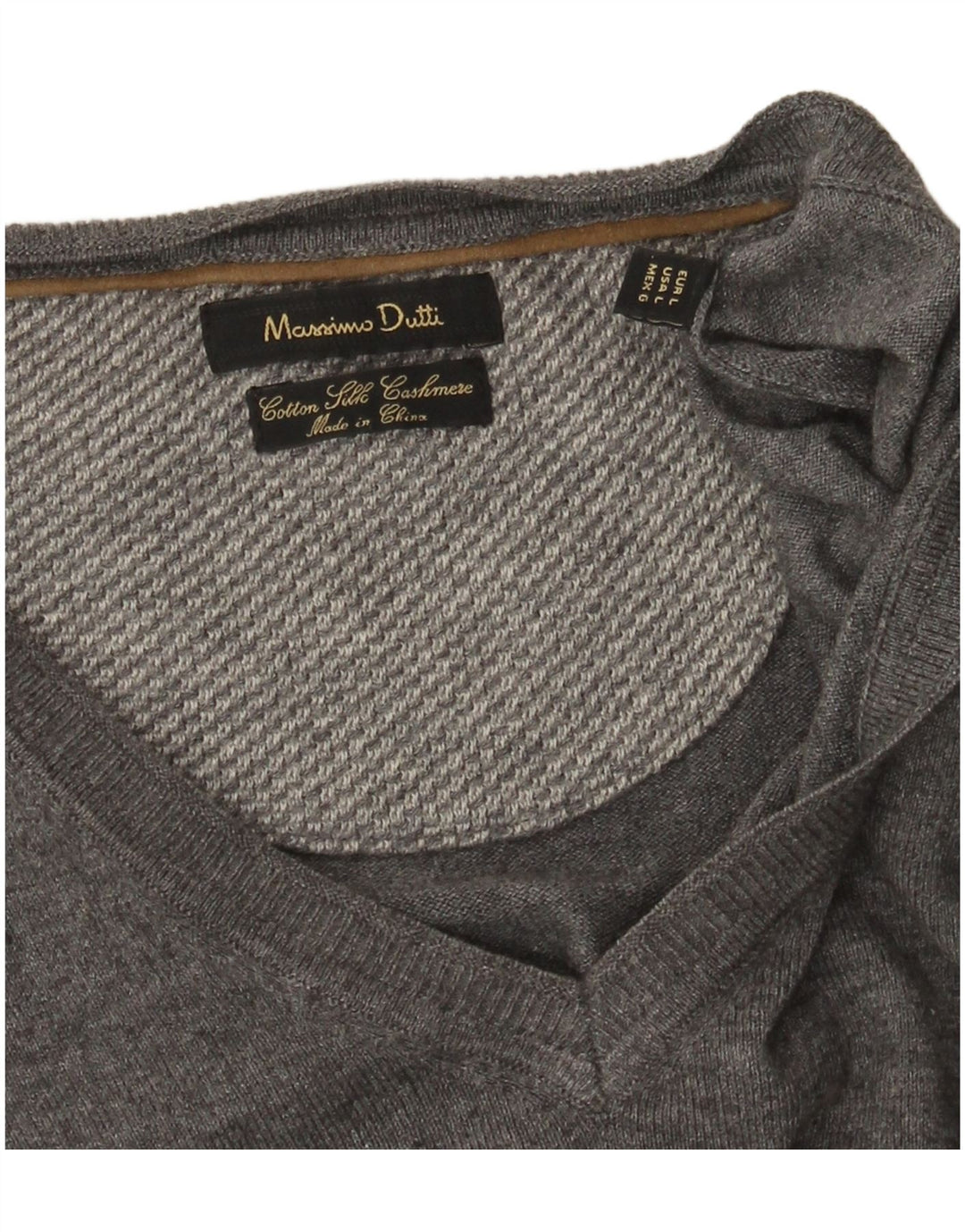Женский джемпер с v-образным вырезом Massimo Dutti UK 16, большой серый хлопок