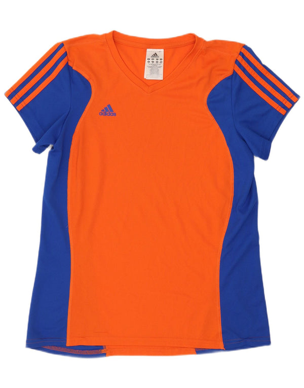 Женская футболка Adidas Climalite Top UK 16, большая оранжевая с цветными блоками