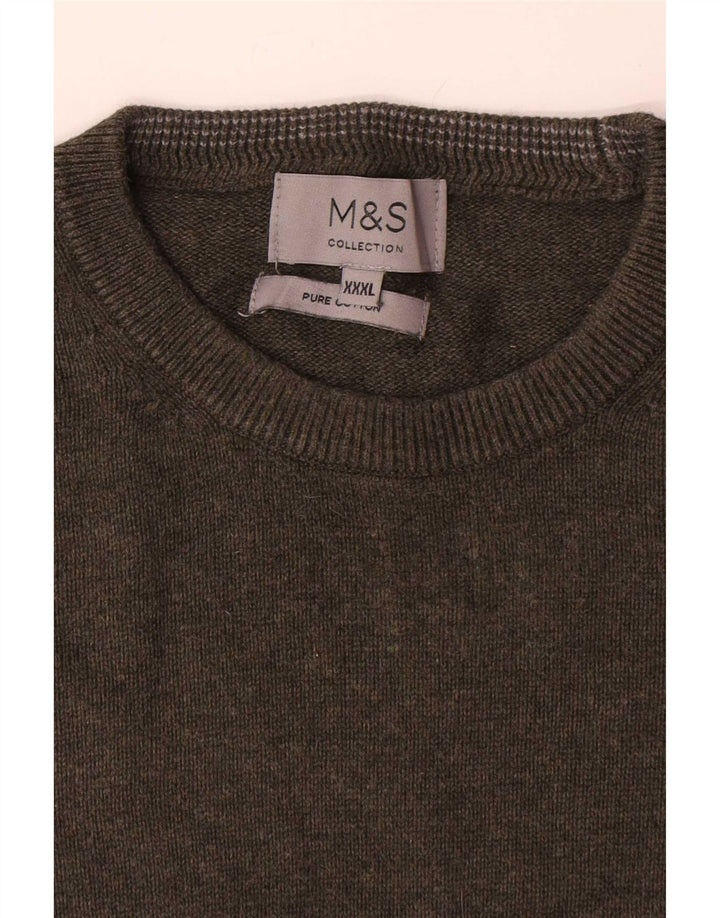 Мужской джемпер с круглым вырезом Marks & Spencer 3XL, хлопок цвета хаки