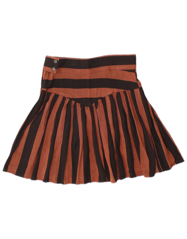 VINTAGE Женская мини-юбка плиссе IT 44 Medium W28 Вискоза в коричневую полоску