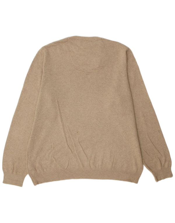 Marks & Spencer Mens Regular Fit V-Neck Jumper Sweater Large Beige Cotton