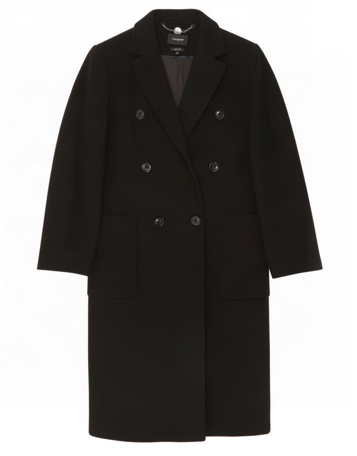 Женское двубортное пальто Marks & Spencer UK 14, средний черный, шерсть