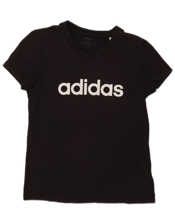 Женская футболка с рисунком Adidas Top UK 12/14, средний черный хлопок