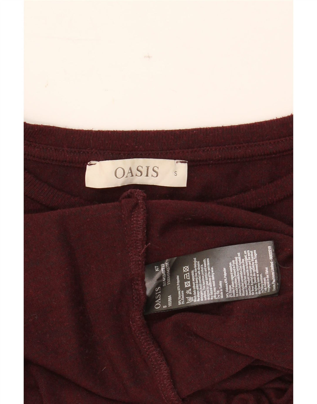 OASIS Womens Top Long Sleeve UK 10 Small Maroon Viscose Vintage Oasis and Second-Hand Oasis from Messina Hembry 