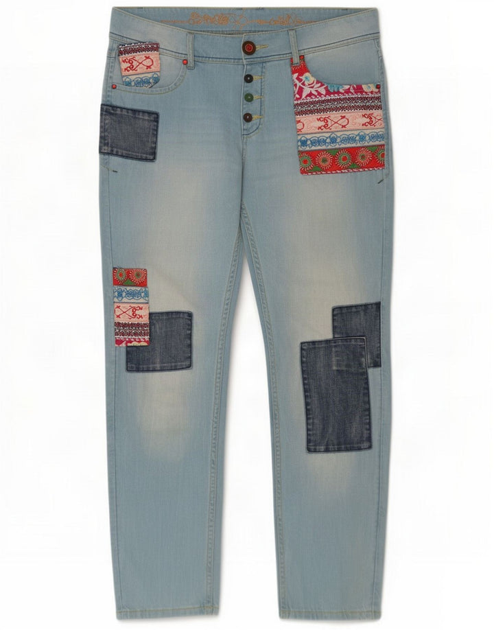 Женские узкие джинсы Desigual W30 L28 Синие лоскутные хлопковые