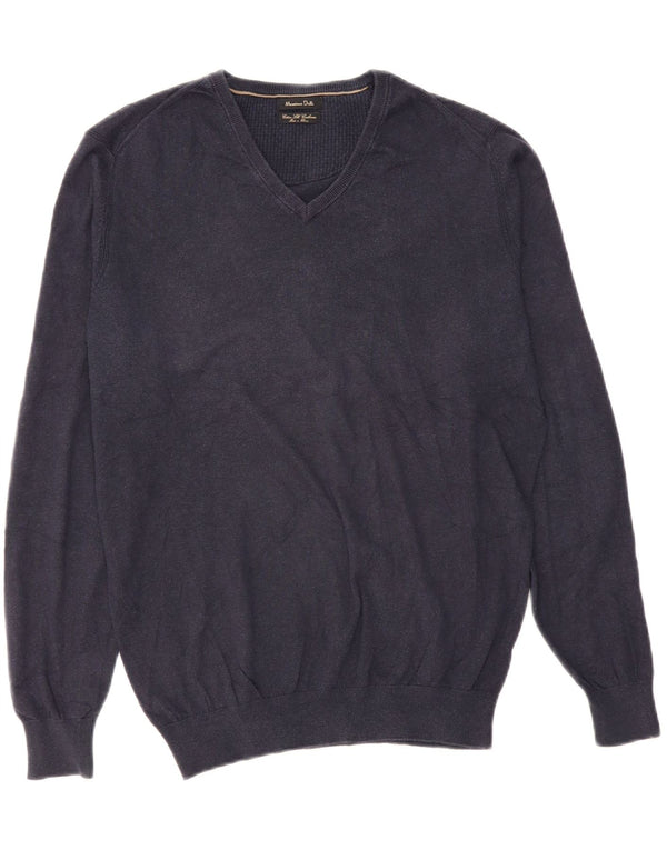 MASSIMO DUTTI Мужской джемпер с v-образным вырезом, большой темно-синий хлопковый свитер