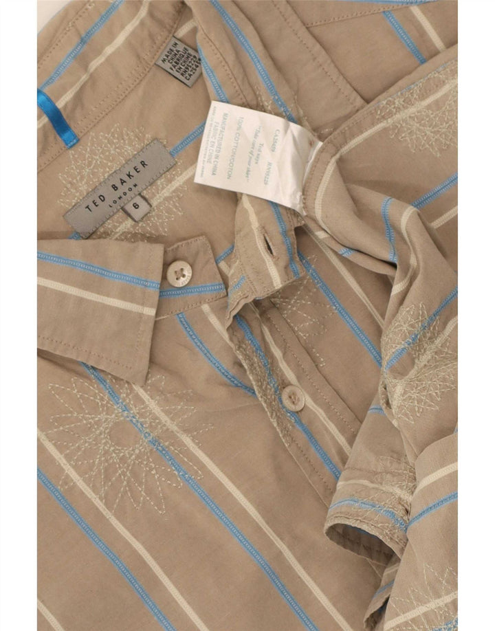 Мужская рубашка Ted Baker, размер 6, 2XL, хлопковая бежевая полоска
