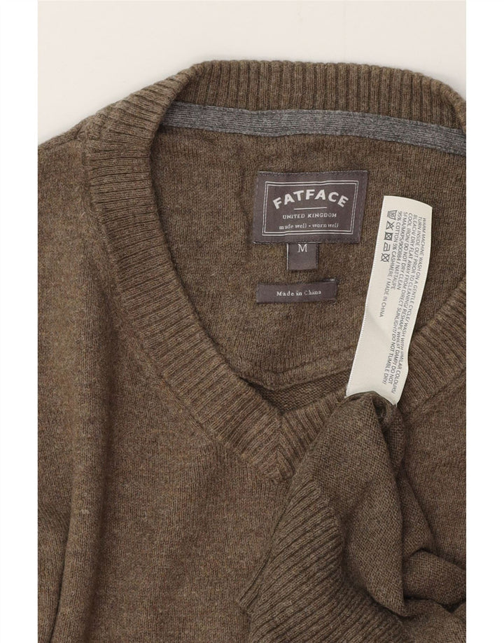 Мужской джемпер с v-образным вырезом FAT FACE, средний серый хлопковый свитер