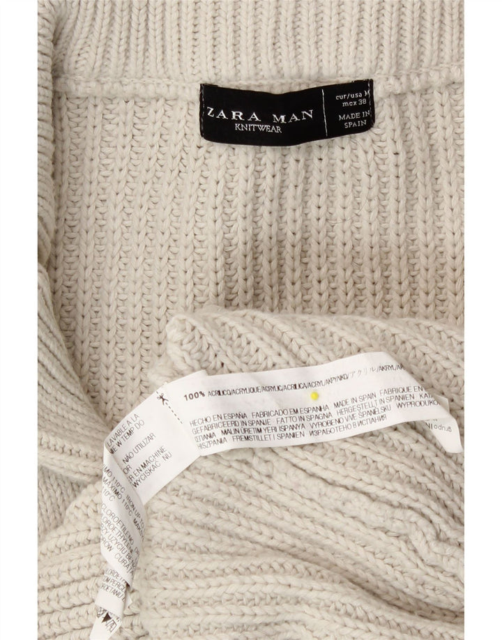 Мужской кардиган с пуговицами Zara, средний белый акриловый свитер