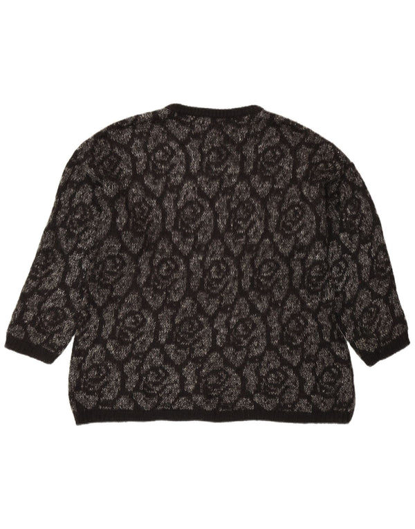 Женский джемпер с круглым вырезом BENETTON, Великобритания 18 XL, черный с цветочным принтом