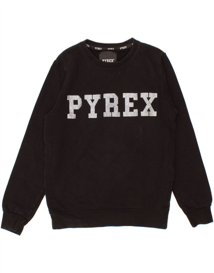 PYREX Girls Graphic Sweatshirt Jumper 12-13 Years Small Black Cotton Vintage Pyrex and Second-Hand Pyrex from Messina Hembry 