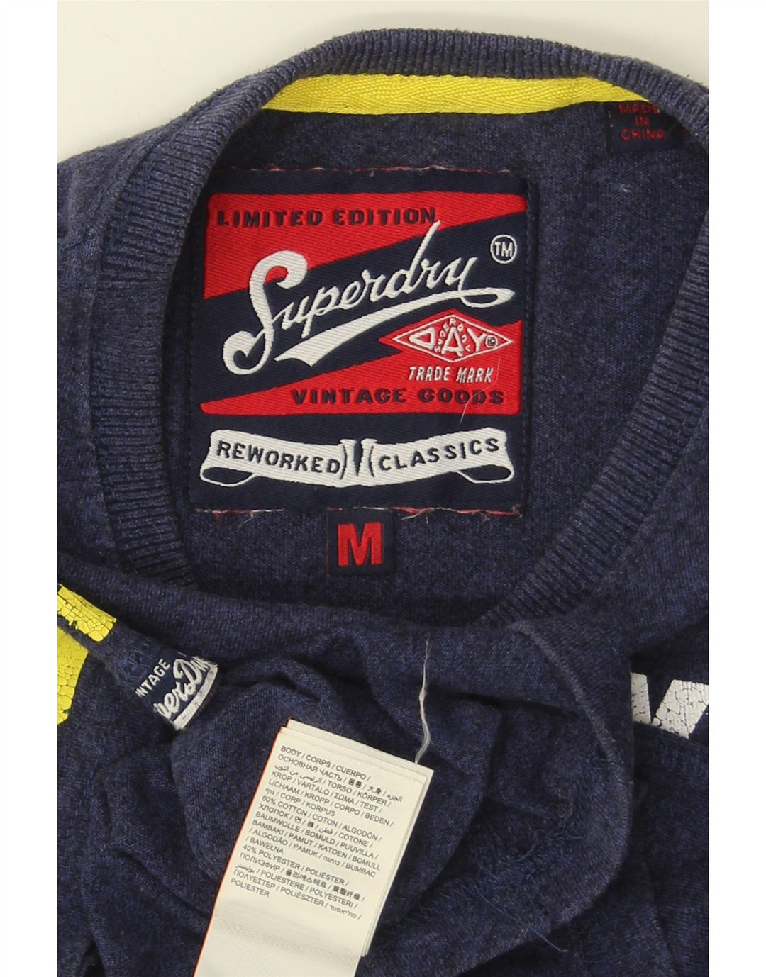 SUPERDRY Мужская футболка с рисунком Топ среднего размера, темно-синий, хлопок