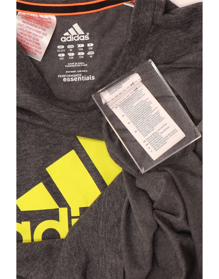 Футболка Adidas с рисунком для мальчиков, топ 11-12 лет, серый хлопок