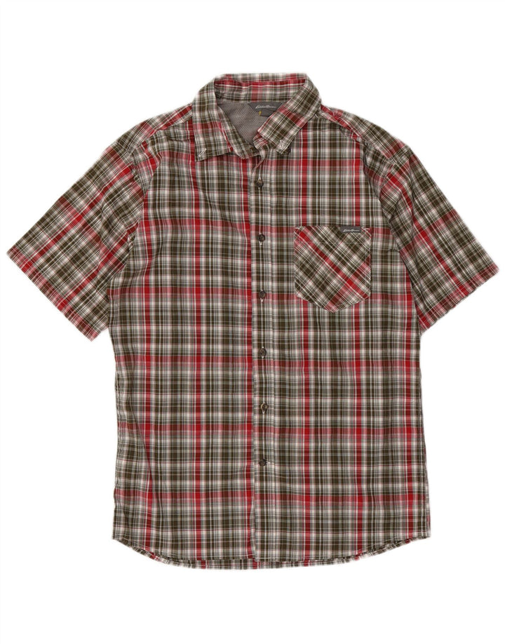 EDDIE BAUER Мужская рубашка с коротким рукавом, средний цвет хаки, полиэстер в клетку