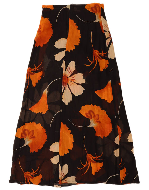 ВИНТАЖНАЯ женская макси-юбка с высокой талией UK 12, средний W26, черный цветочный принт