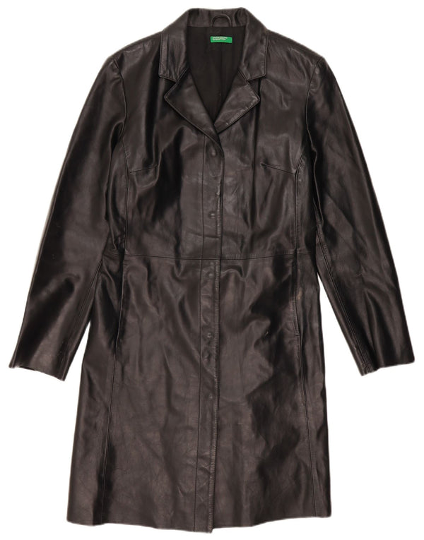 BENETTON Женское кожаное пальто IT 46 Большое Черное Кожаное