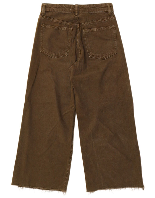 Женские укороченные широкие джинсы с высокой талией Zara US 00 2XS W22 L23, хлопок цвета хаки