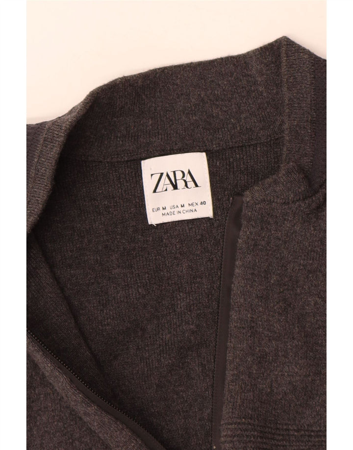 Мужской кардиган на молнии Zara, хлопковый свитер среднего серого цвета