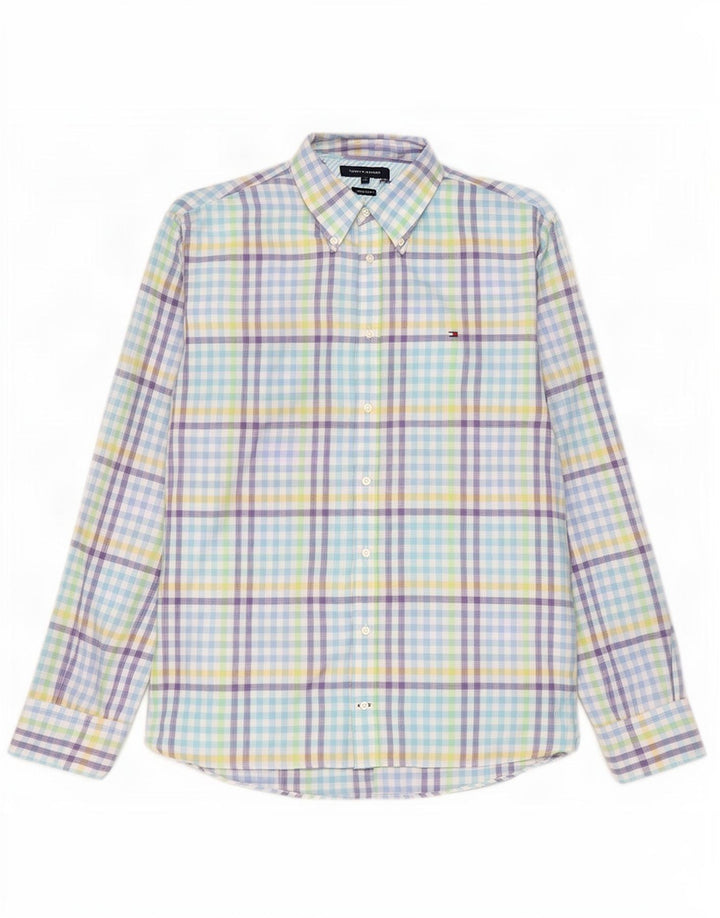 Мужская рубашка Tommy Hilfiger XL из разноцветного льна в мелкую клетку