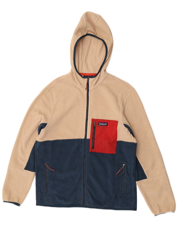 Мужская флисовая куртка Patagonia с капюшоном UK 40, большая бежевая, полиэстер с цветными блоками