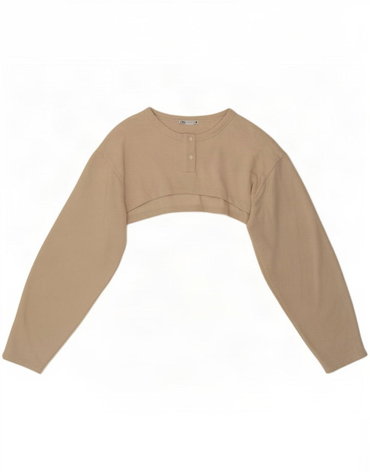 Женский укороченный топ с длинными рукавами Zara UK 14, средний бежевый