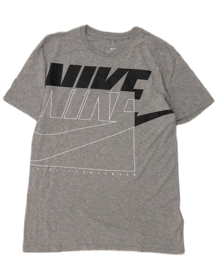 Мужская футболка с рисунком NIKE Athletic Fit, маленький серый хлопковый топ