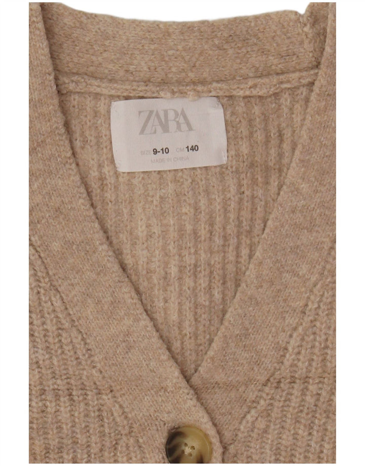 ZARA Girls Crop Cardigan Sweater 9-10 Years Beige Polyester