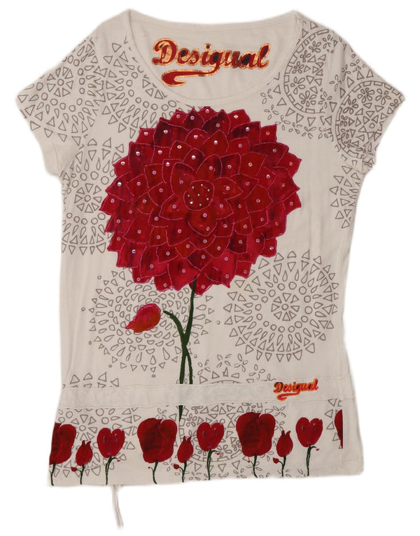 Женская блузка с рисунком Desigual UK 18 XL, белый цветочный принт