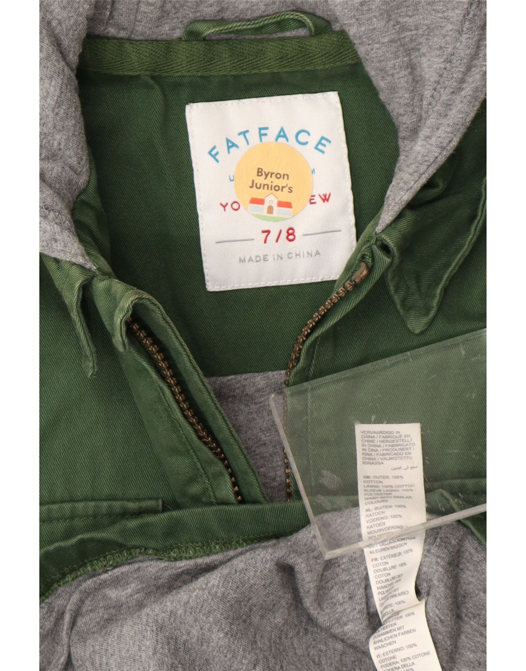 Джинсовая рубашка Lumberjack с капюшоном FAT FACE для мальчиков, 7–8 лет, зеленая с цветными блоками