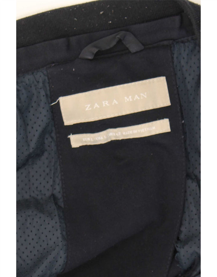 Мужская куртка-бомбер Zara UK 40, большая темно-синяя с цветными блоками