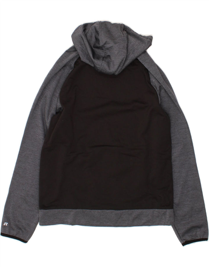 RUSSELL ATHLETIC Mens Hoodie Jumper Medium Grey Colourblock Polyester Vintage Russell Athletic and Second-Hand Russell Athletic from Messina Hembry 