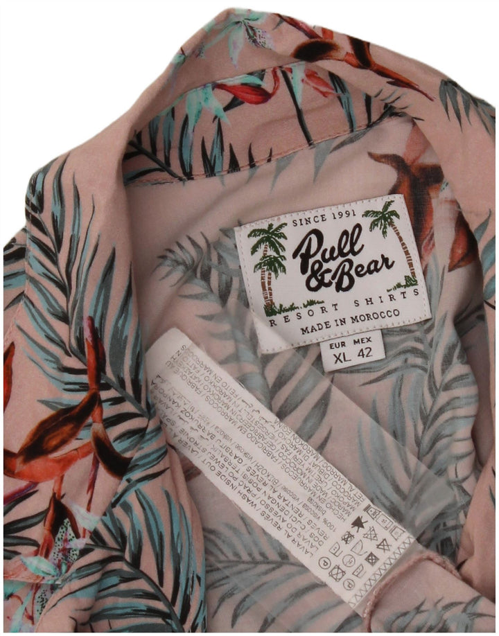 PULL & BEAR Мужская рубашка с коротким рукавом XL Розовая вискозная с цветочным принтом Гавайская