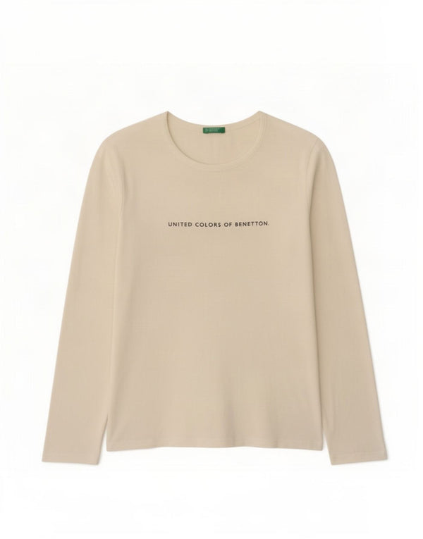 Топ Benetton с рисунком для девочек, длинный рукав, 11–12 лет, размер XL, белый хлопок