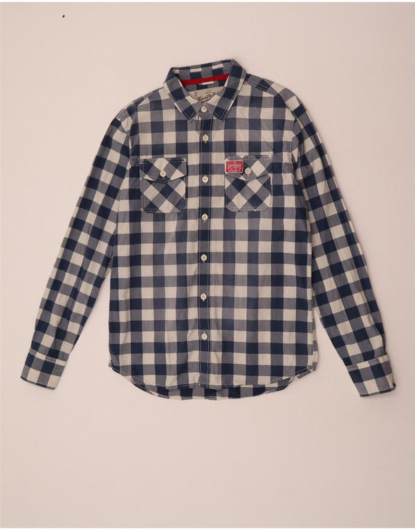 Мужская рубашка Superdry 2XL, синяя, хлопок в мелкую клетку