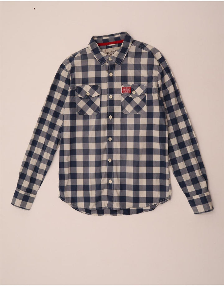 Мужская рубашка Superdry 2XL, синяя, хлопок в мелкую клетку
