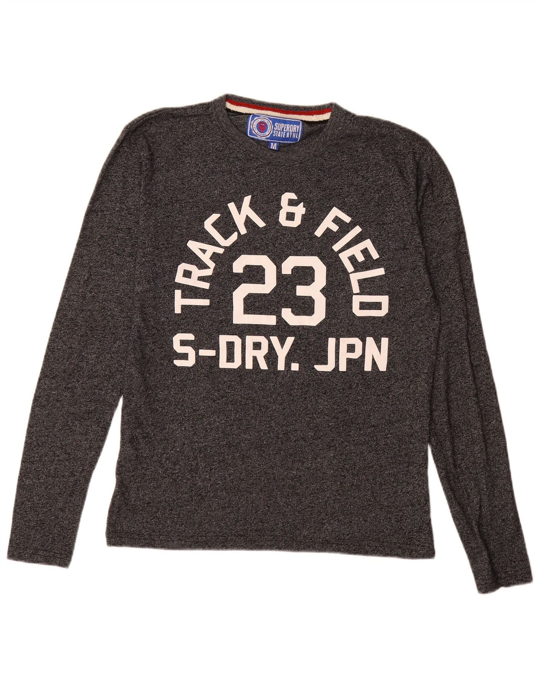 Мужской топ с рисунком Superdry, средний серый хлопок с длинным рукавом
