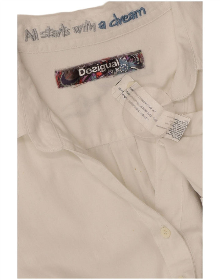 Женская рубашка с рисунком DESIGUAL UK 10, маленькая белая хлопковая рубашка с цветочным принтом