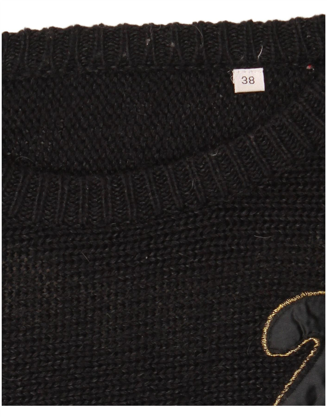 ВИНТАЖНЫЙ женский джемпер с круглым вырезом EU 38, средний черный цвет с цветными блоками