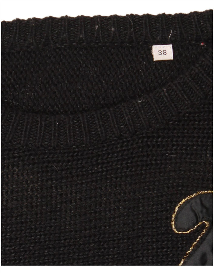 ВИНТАЖНЫЙ женский джемпер с круглым вырезом EU 38, средний черный цвет с цветными блоками