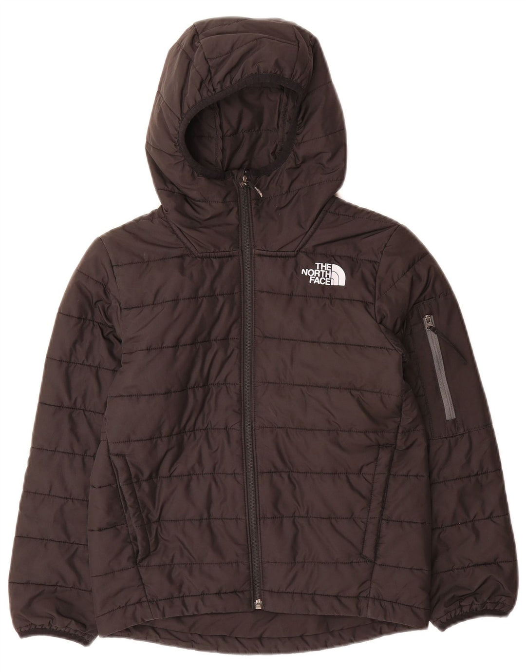 Стеганая куртка с капюшоном The North Face для мальчиков 9–10 лет, средний черный полиэстер