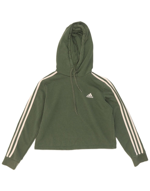 Женский укороченный джемпер с капюшоном Adidas UK 12/14, средний зеленый хлопок