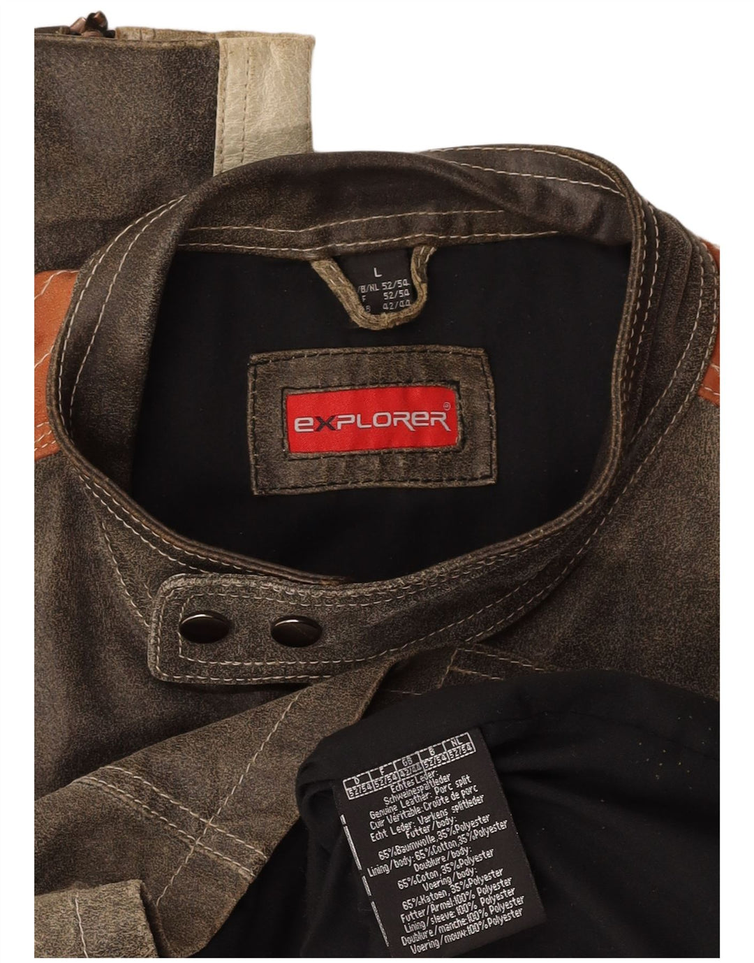 Мужская кожаная куртка EXPLORER UK 40, большая серая кожа с цветными блоками
