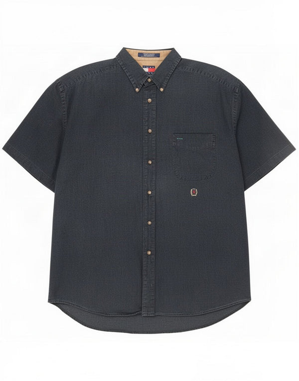Мужская рубашка с коротким рукавом Tommy Hilfiger XL, темно-синий лен