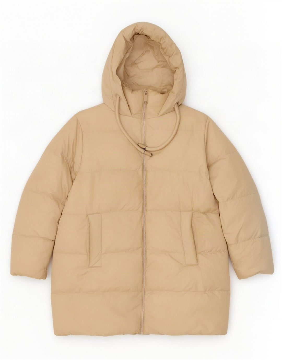 Zara Женское длинное стеганое пальто с капюшоном UK 6 XS Бежевый полиэстер