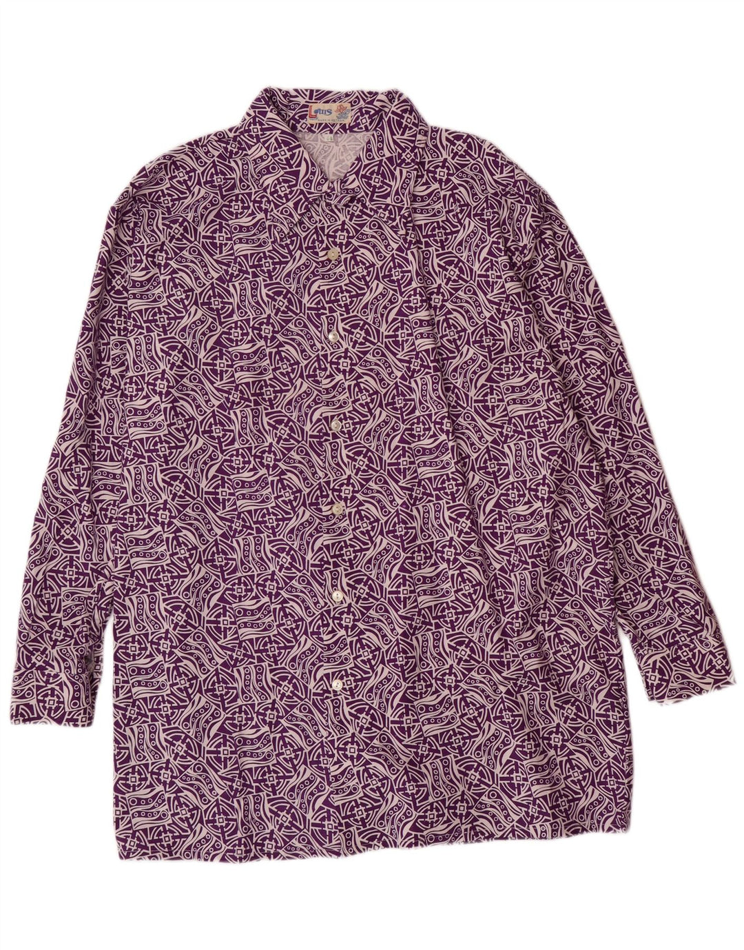 VINTAGE Мужская рубашка с абстрактным узором, размер 44 XL, фиолетовая