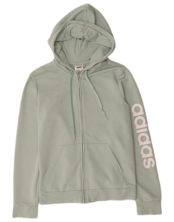 Adidas Womens Graphic Zip Hoodie Sweater UK 10 Small Green Cotton