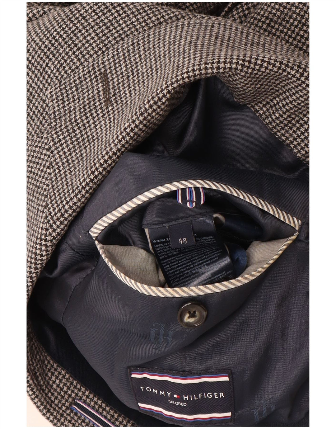 TOMMY HILFIGER Мужской пиджак IT 48 среднего серого цвета с узором «гусиные лапки»